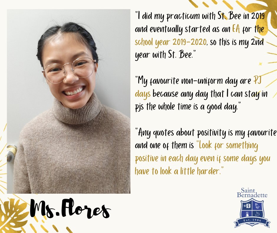 Let's get to know our staff series.
Featuring one of our amazing SEA's: Ms. Flores

#staffappreciationpost #SEAs #educationalassistant
#educators #leaders #family #stbeestaff