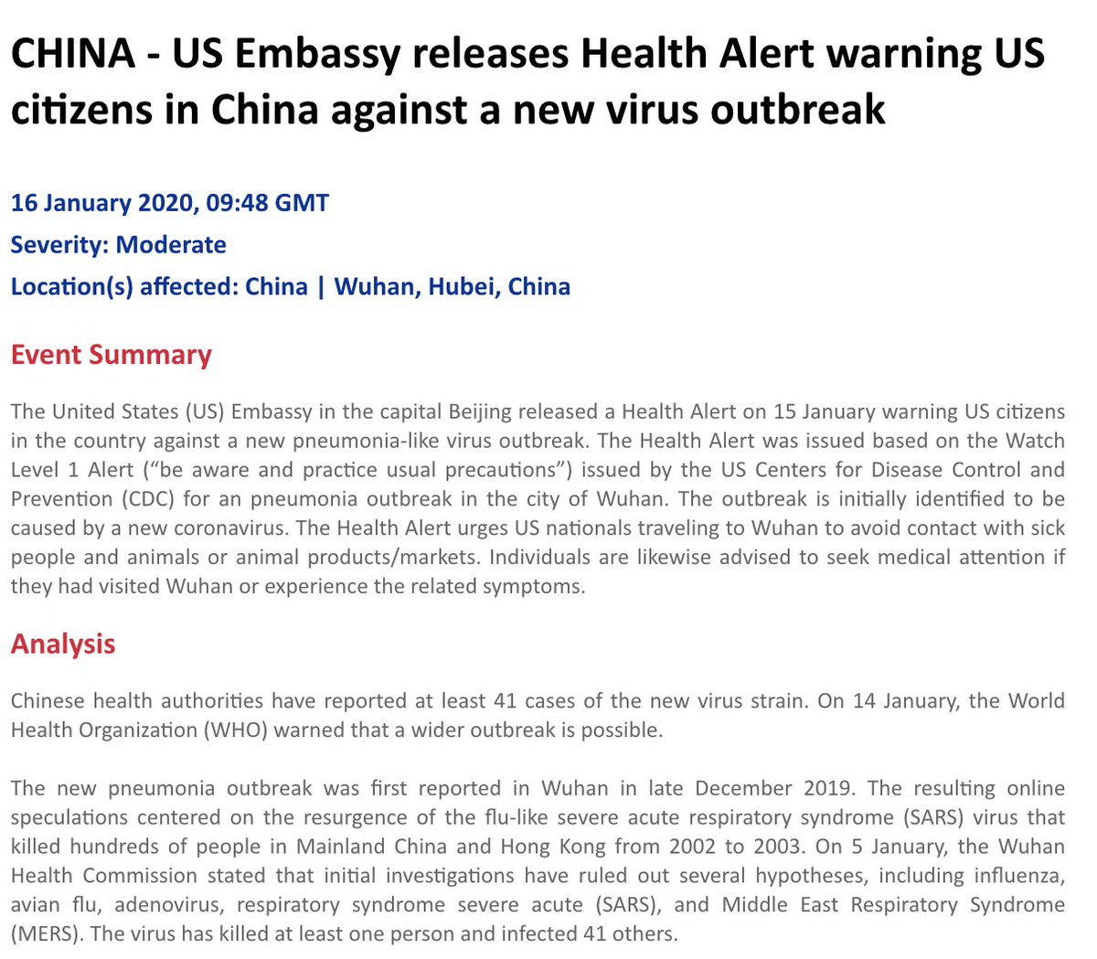 January 16: The US Embassy in Beijing released a health alert warning citizens against a pneumonia-like virus outbreak, with over 41 cases being reported by Chinese authorities. I received the alert through our system but life remained as normal as we continued through classes.