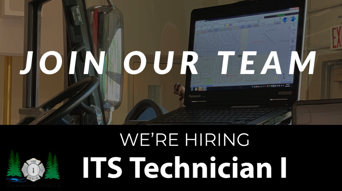 clackamasfire's tweet photo. Job Alert! We need you on our tech team! We're hiring an ITS Technician I. Dust off that resume and apply - there's still time! Deadline to apply is Jan. 17 by 11:59 p.m. For more info and to apply, click here: https://t.co/2R3aCV5DVY. 

#computerjobs #ITjobs #ITsupport #jobs https://t.co/5EY8nO06k5