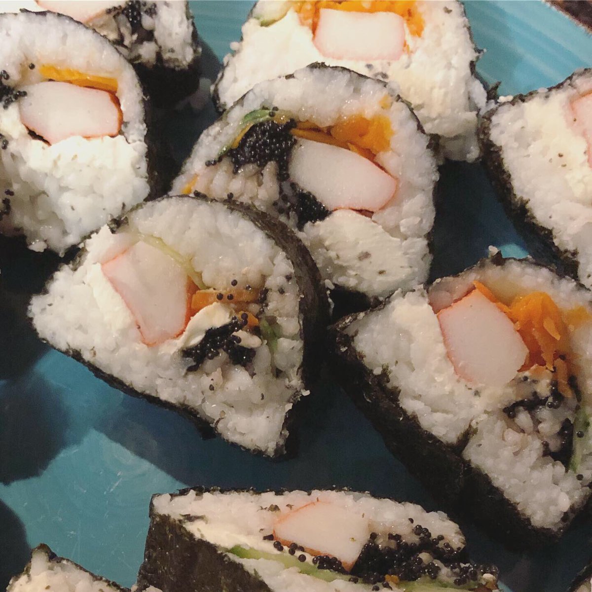 Sushi is an acceptable dinner during a football game 🏈... And for chanting “SCOOP THERE IT IS! (SPRINKLES!)” during the new insurance commercial. #sushi #football #gobills #buffalo #buffalobills #commercial #geicocommercial #scoopthereitis #whoompthereitis #tagteam #tagteammusic