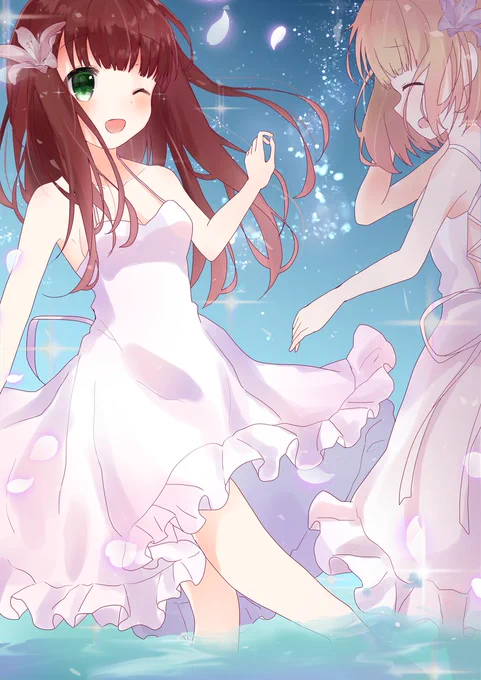 お題箱より、水を蹴ってシャロちゃんにかけようとする千夜ちゃん 