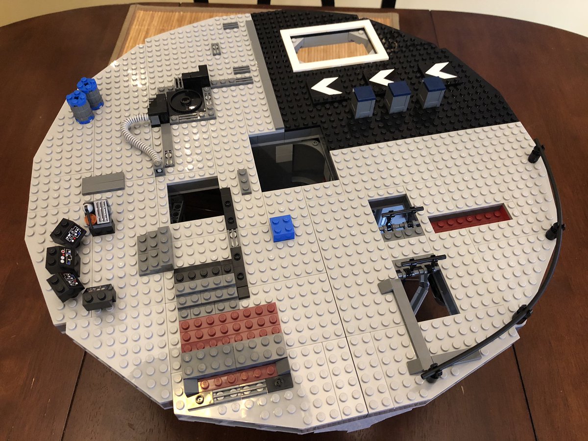 We end up with two hanging cones and a rope, which are recognizable. Secure the floor, then add a railing and a few decorations in top.Here’s that classic movie scene, you can almost hear the scream!This ends section 5. Lots of pieces, and it was mostly just floors!  #LEGO  
