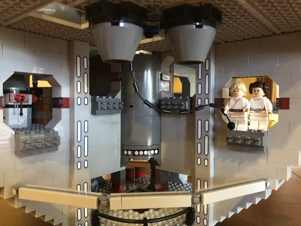 We end up with two hanging cones and a rope, which are recognizable. Secure the floor, then add a railing and a few decorations in top.Here’s that classic movie scene, you can almost hear the scream!This ends section 5. Lots of pieces, and it was mostly just floors!  #LEGO  