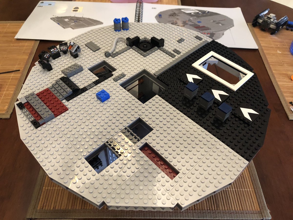 We end up with two hanging cones and a rope, which are recognizable. Secure the floor, then add a railing and a few decorations in top.Here’s that classic movie scene, you can almost hear the scream!This ends section 5. Lots of pieces, and it was mostly just floors!  #LEGO  