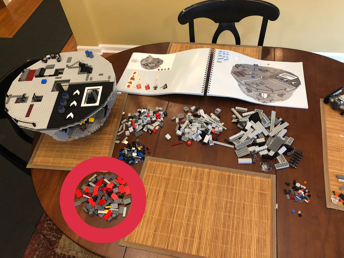 Section 6 is huge! But not quite that huge, the circled pieces are actually for section 9, whoops. Emperor Palpatine would like to entice you to the dark side, and Luke is thinking about giving in. And no one gives a crap about the useless guards.  #LEGO  