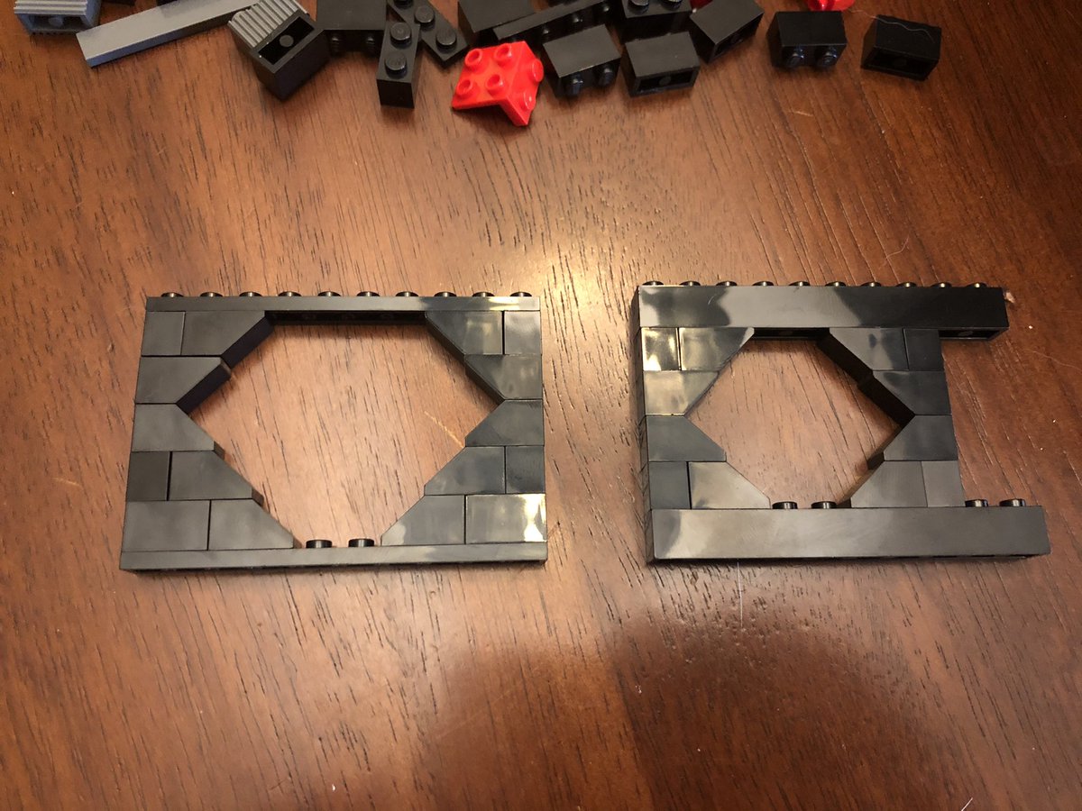Some more half tanks, with the upper and left ones having this decal on them, and some glass above the consoles finishes off the walls. Turn the Death Star 90deg clockwise and place these gates in that room.  #LEGO  