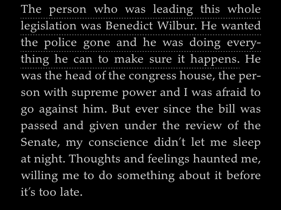 I spoke too soon, "head of the congress house" okay what I'm assuming Benedict Wilbur is Mitch McConnell but who knows who cares