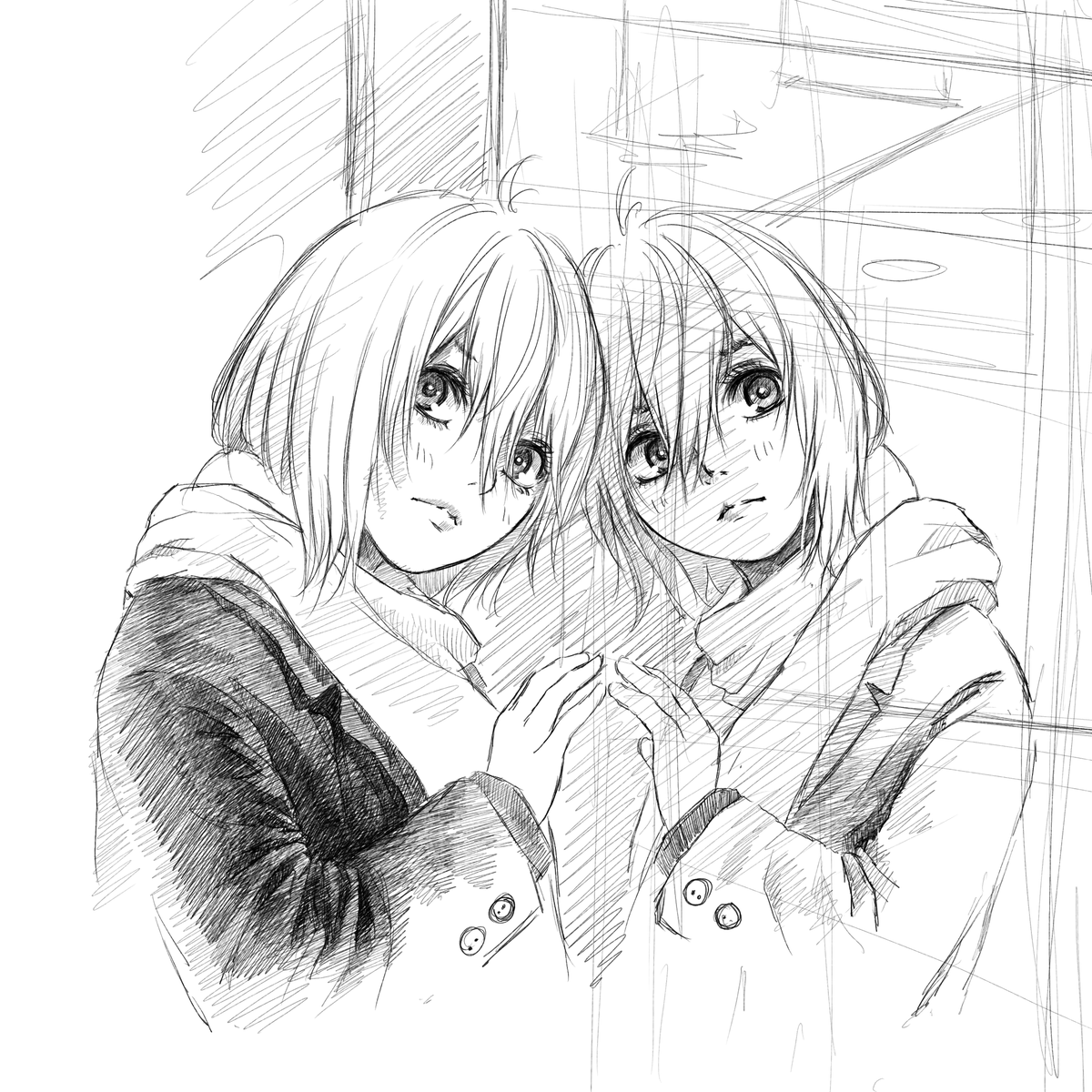 Tomonori Shimomura また違う鉛筆系のブラシを探して試してみつつ 前のラフをベースに下書き 小さくすると分かりにくいけど このブラシは良い感じ 描きながらパラメータをけっこうイジったから元とは違う感じやけど らくがき 落書き デジタル