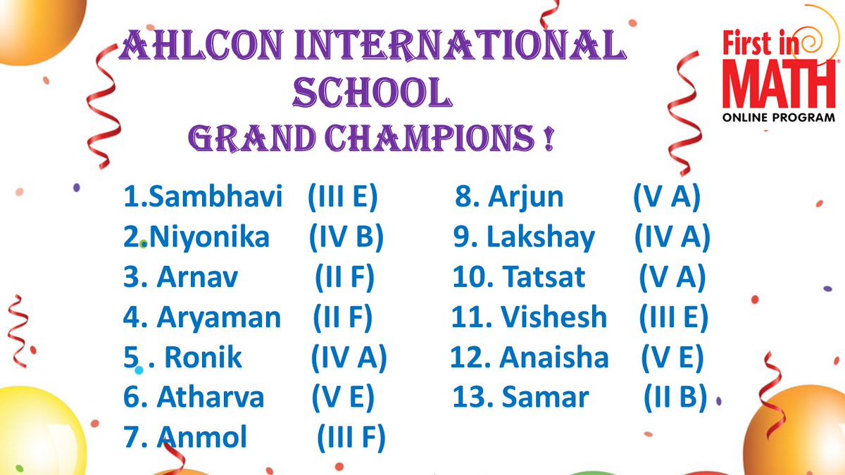 Presenting the Grand Champions of Ahlcon International School who have earned as many as 22,241 stickers! Proud of them. <a href="/FirstInMath/">First In Math</a> <a href="/gupta_anju9/">Anju Gupta</a> <a href="/AboutImpact/">Monica Patel</a> <a href="/Gurveen31/">Gurveen</a> <a href="/PriyankaSTiwary/">Priyanka Tiwary</a> <a href="/Leaarn_edu/">Leaarn</a> @My_MathMind <a href="/RobertSun24/">Robert Sun</a>
