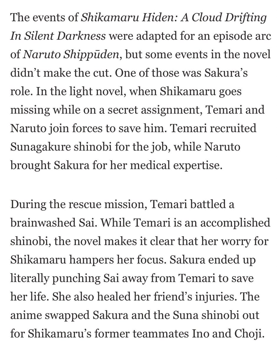Remember when Sakura saved Temari from a brain washed sai but they didn’t animate it 