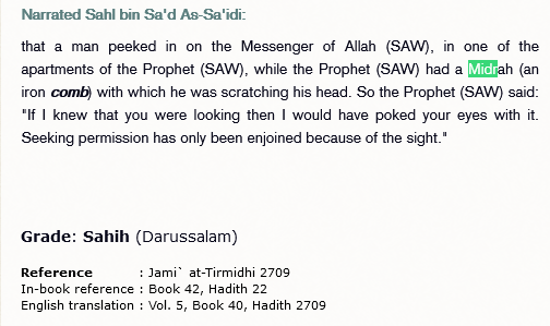 of equality? we get the information about two combs which our Prophet had used. One was made of iron called as Midrah and another was made of ivory also called as adh-Dhabl.Bone comb from the Carolingian period (750-900) in the archeological museum of Hamme, Belgium.
