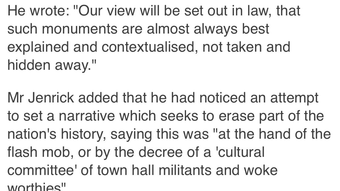 The law will set out governments view that such monuments are "almost always" best explained and contextualised. A bit rhetorical. It will allow for statues to be removed. Many other reasons they get moved too (new developments, using other ones in storage, change of mind/taste)