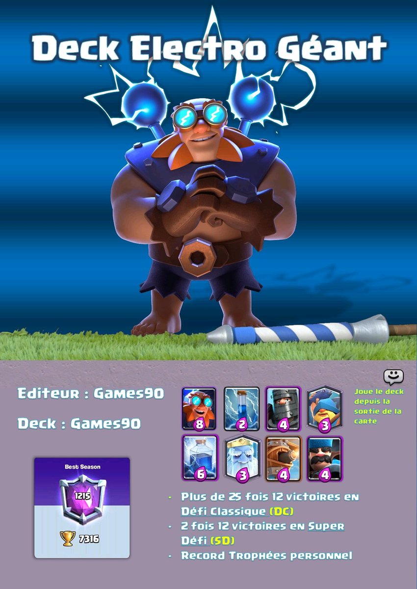 FlashRoyale_'s tweet photo. 💥 PRÉSENTATION DE DECK 💥 

💡 Deck Électro-Géant  

● Toutes les infos du deck, les astuces, les gameplays et les liens sur ce doc : https://t.co/53l8EOBQJn

🗞 Deck et article fait par @Games90officiel qui a déjà prouvé son efficacité ! 🏅

@ClashRoyaleFR 
💞 https://t.co/8ea0SnsLqf