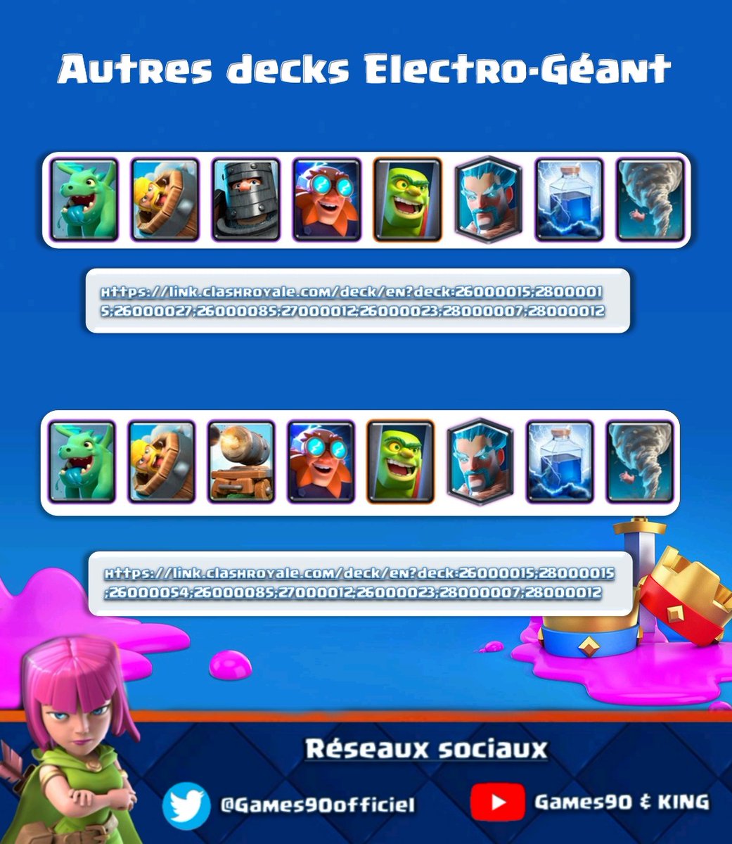 FlashRoyale_'s tweet photo. 💥 PRÉSENTATION DE DECK 💥 

💡 Deck Électro-Géant  

● Toutes les infos du deck, les astuces, les gameplays et les liens sur ce doc : https://t.co/53l8EOBQJn

🗞 Deck et article fait par @Games90officiel qui a déjà prouvé son efficacité ! 🏅

@ClashRoyaleFR 
💞 https://t.co/8ea0SnsLqf