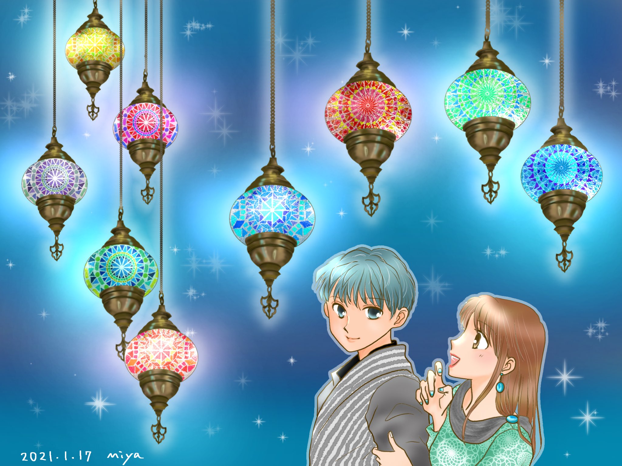 みや イラスト垢 今日のトルコランプは丸型 実はランプの色と柄 全部少しずつ違うんですよ 配置とかを考えるのがすごく楽しかったです イラスト イラスト好きな人と繋がりたい イラスト練習 冬の創作クラスターフォロー祭り アイビスペイント