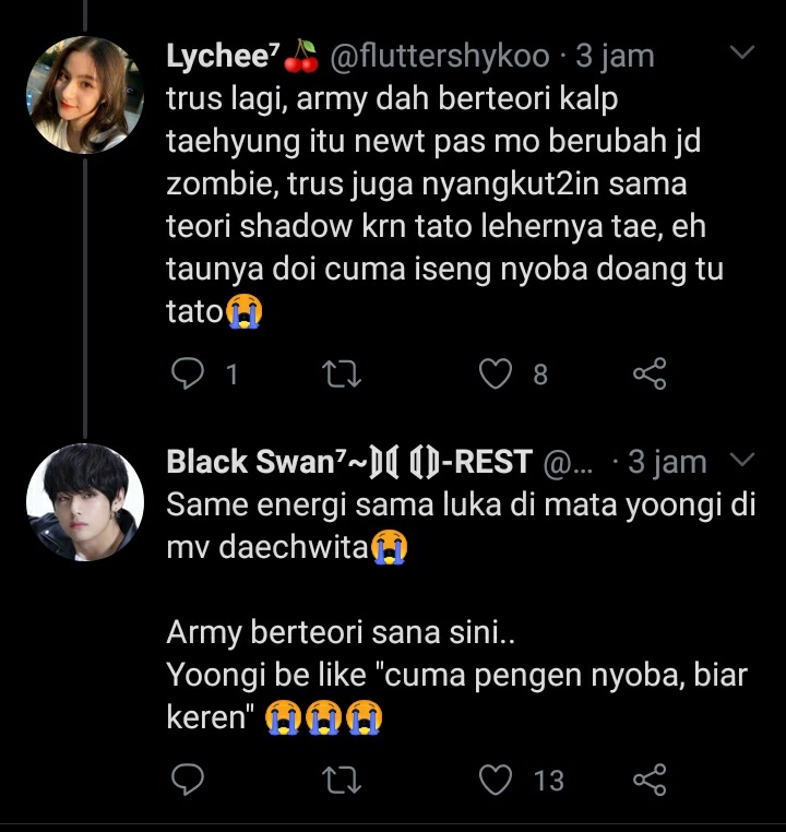 staeory's tweet photo. sumpa bener anjrit kyk bighit tuh sebenernya bikin teori kaga susah susah amat cuma army nya aja kelewat pinter jadinya bikin pusing gtu😭 https://t.co/o4NIwTolEt