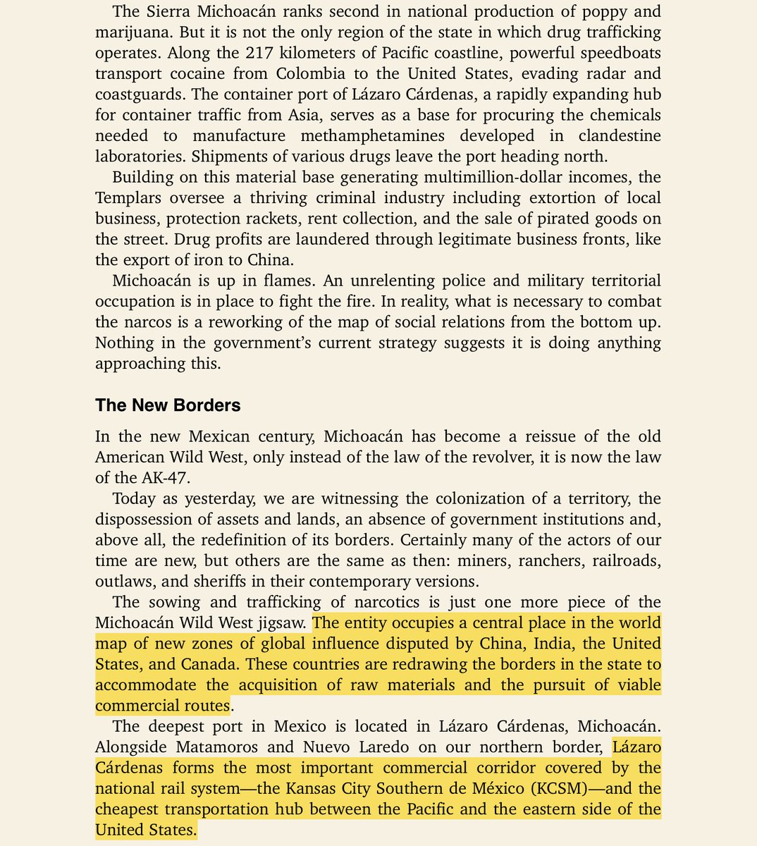 At the bottom you have Lázaro Cárdenas. The port Knights Templars exploited for years and made millions upon millions of dollars. That port exports a *massive* amount of iron to China. It's also vital to USA.