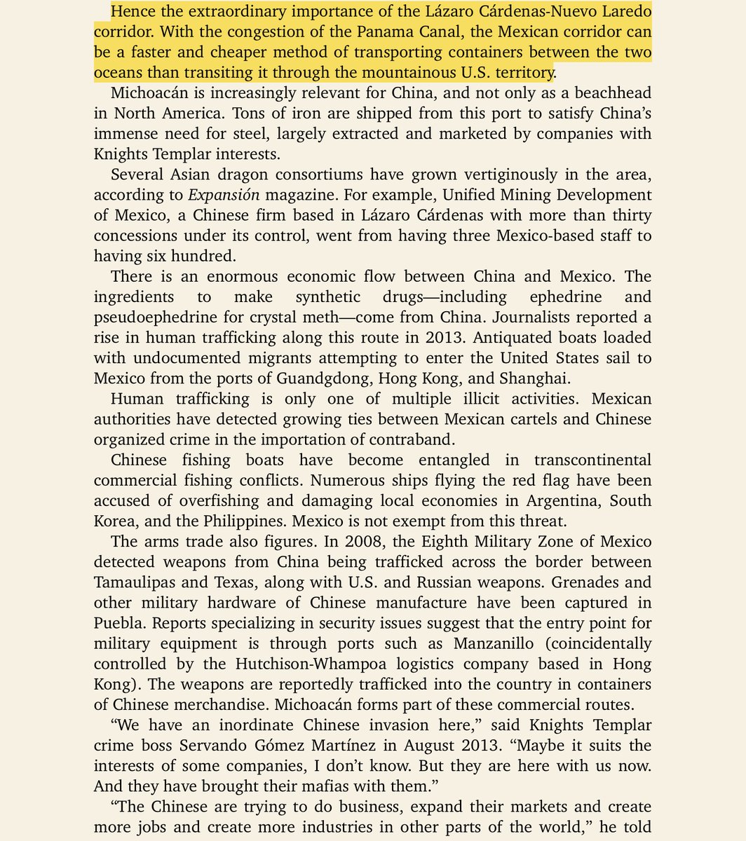 At the bottom you have Lázaro Cárdenas. The port Knights Templars exploited for years and made millions upon millions of dollars. That port exports a *massive* amount of iron to China. It's also vital to USA.