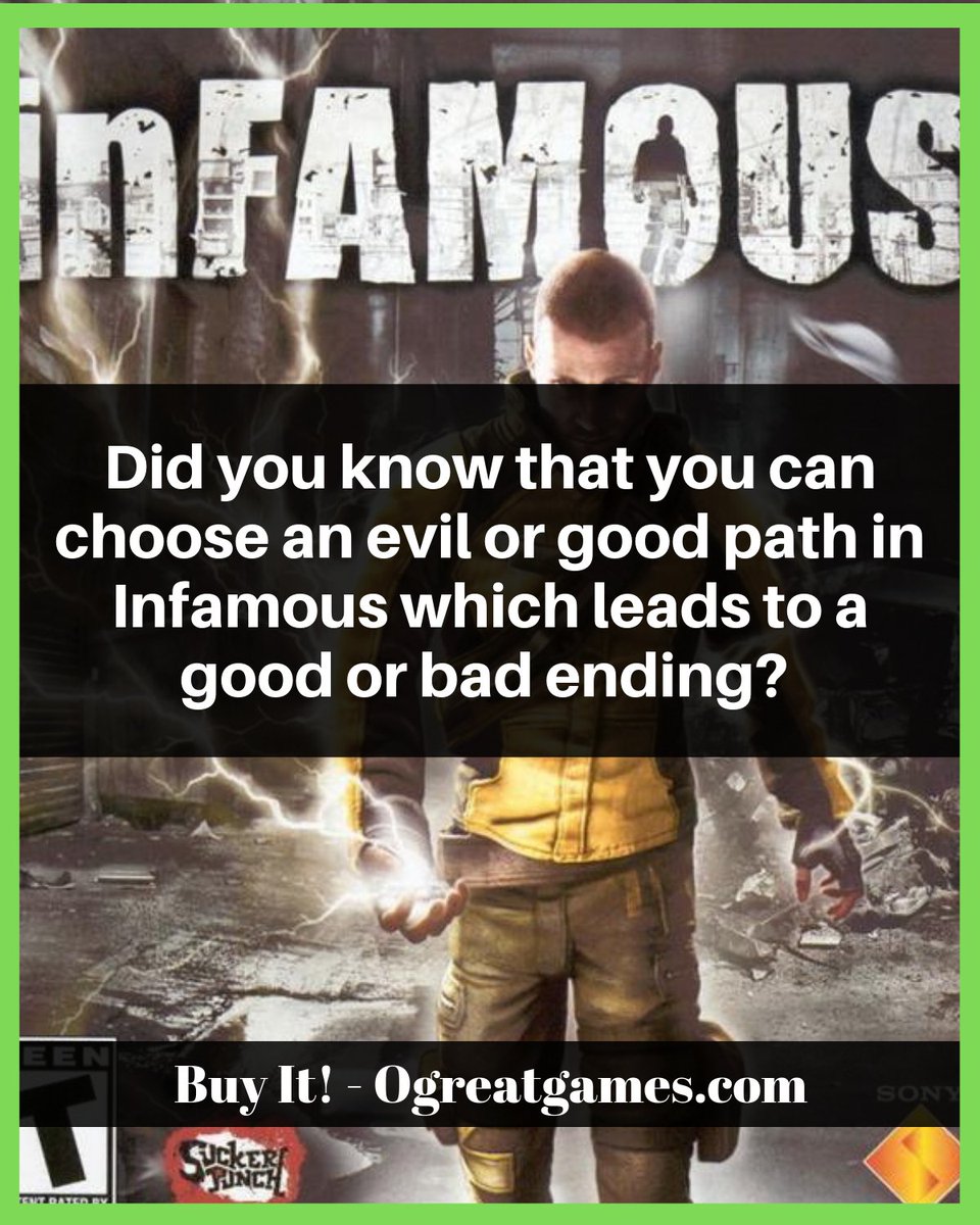 Did you know that you can choose an evil or good path in Infamous which leads to a good or bad ending? #playstation #history #fact #videogames #question https://t.co/cgy2HWtIe9