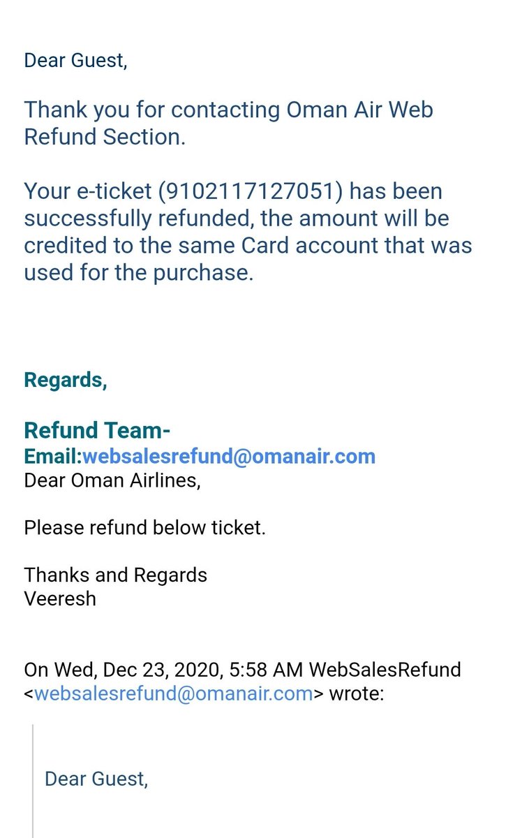 VeereshPalled5's tweet photo. @theAPEXassoc @IATA @AAzizAlraisi @OmanObserver @CAAOMN @omanair 
Dear CEO, Chairman, IATA. 
Your refund team sent me a email, which says that refund is done successfully on 26.12.2020 but no credit &amp; now sent me email amount released now (yesterday)playing game with refund money https://t.co/tJifpYhPGy