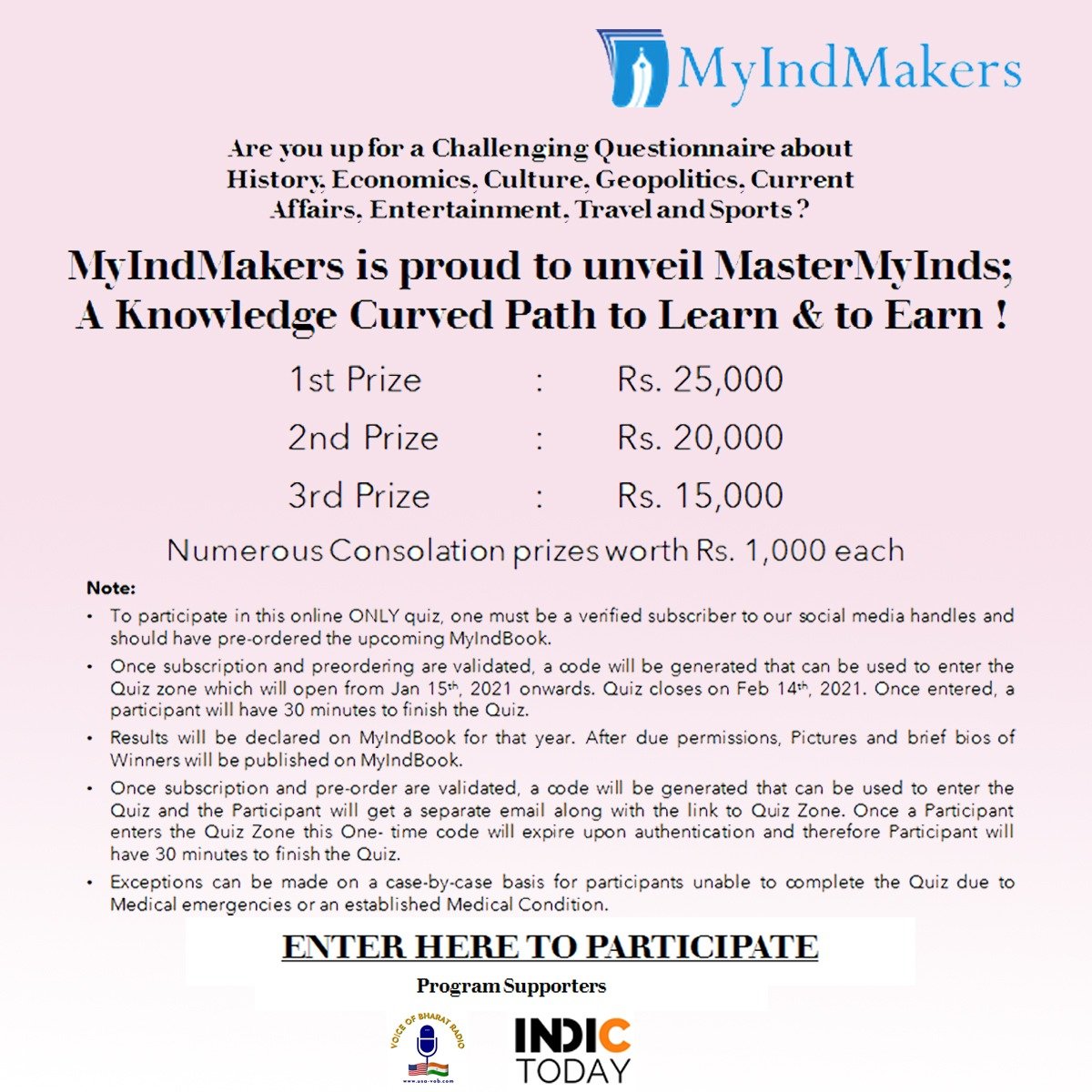 pburavalli's tweet photo. #MasterMyInds is a Challenging #Quiz for the History Buffs, Geography Geeks, Sports Fanatics, Movie Addicts & Political Junkies !
Please see flier for more details or proceed to the Quiz zone: https://t.co/KsyIJkW37H https://t.co/XYSAq7dzx5