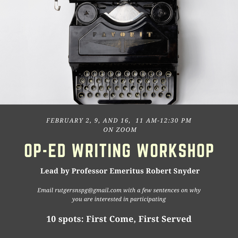 Last call for those interested in participating in the Op-Ed workshop with Dr. Snyder!