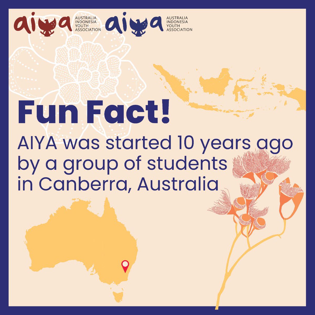 aiya_national's tweet photo. [FUNFACT ABOUT AIYA]
Did you know that the Australian and Indonesian Youth Association has been established for 10 years?

The Australia‐Indonesia Youth Association is a non‐government, youth-led organisation which aims to better connect young Australia and Indonesia 

#Ausindo https://t.co/chHtXVOkTh