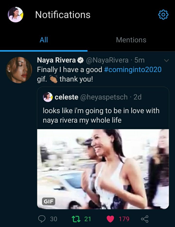 heyaspetsch's tweet photo. Today marks one year since Naya noticed me for the last time on Twitter and I still get chills while remembering this moment. She replied to me at the moment I was trying to sleep and got a bunch of calls from my friends saying "wake up!!!", I woke up and this happened🙏🏻✨🙌🏻 https://t.co/xe6Q3j57hM