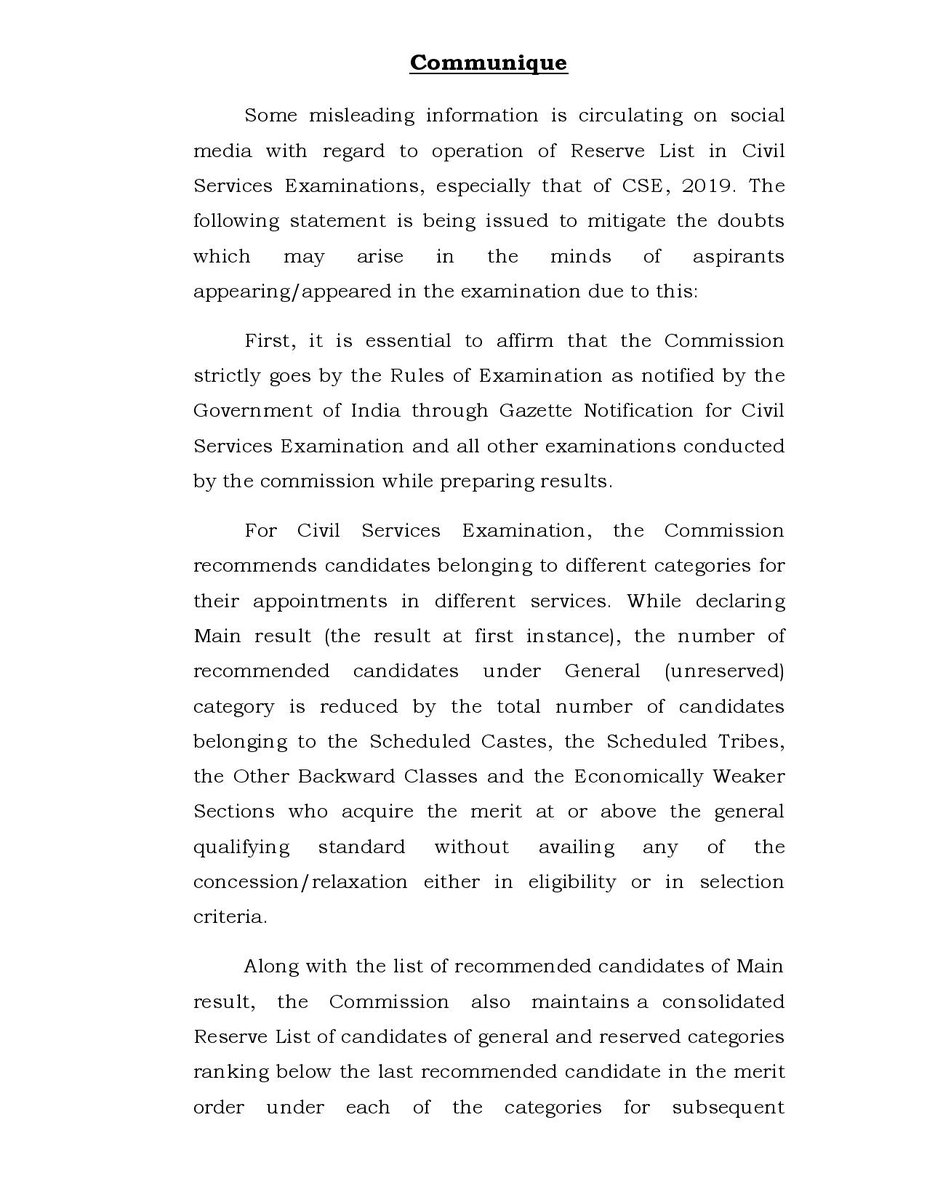 arvind_kumar__'s tweet photo. सिविल सर्विसेज़ विवाद पर UPSC की एक बार फिर सफ़ाई।वैसे तो ज़्यादातर बातें वह�� हैं, जो मैंने अपने लेख में बताया है. लेकिन कमीशन यह नहीं बता रहा है कि Reserve List से ज़्यादातर कैण्डिडेट General Category वाले ही क्यो चयनित हो रहे हैं? 
1/2 https://t.co/C4kN5PJGDB