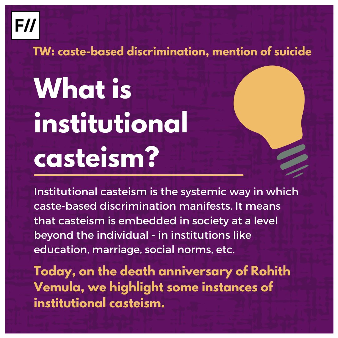 THREAD: On the death anniversary of Dalit scholar  #RohithVemula, we must remind ourselves that  #MentalHealth is not an "individual problem". It is interlinked with a person's social position, determined by factors like gender, caste, class, disability, religion, and more. (1/4)