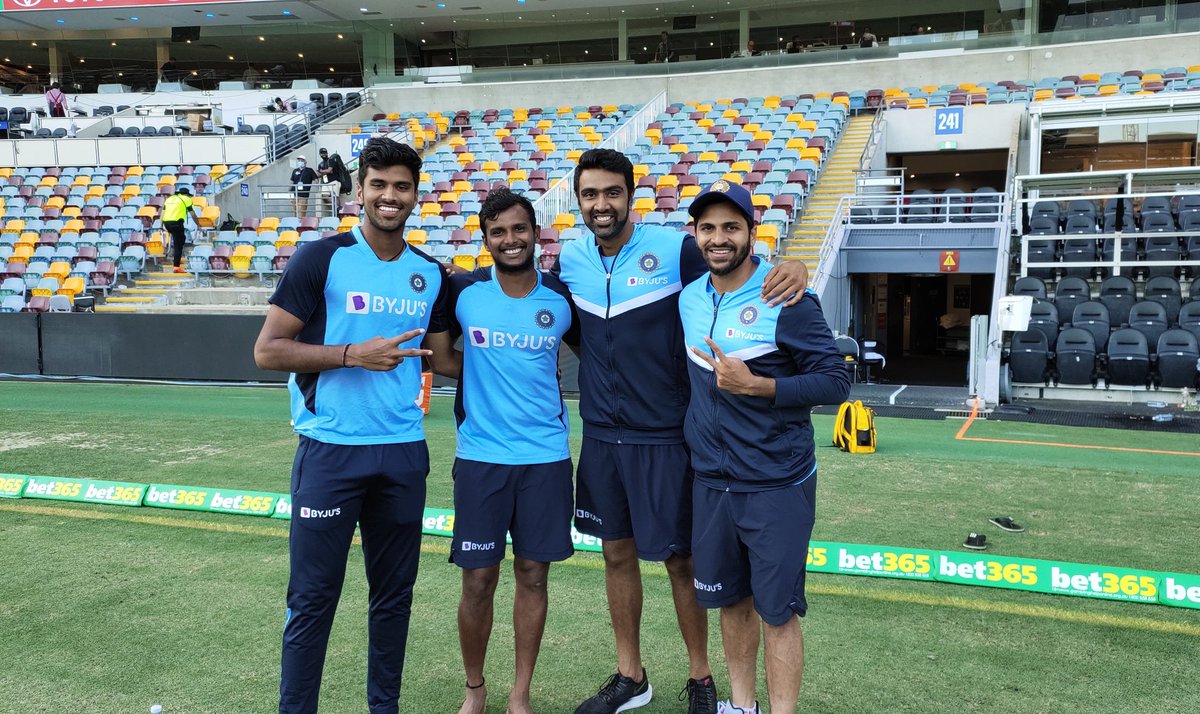 BCCI's tweet image. Coming up soon on bcci.tv, a special interaction with the heroes of Day 3 as @ashwinravi99 takes over the 🎤. It required a lot of prodding but we have finally convinced @Natarajan_91 to do an interview. 😁 #TeamIndia #AUSvIND
