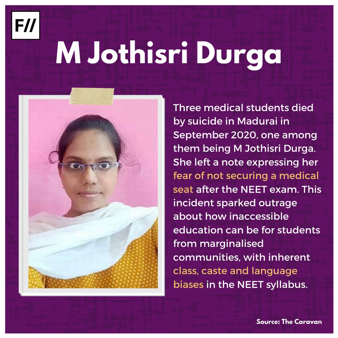 The  #NEET exam in particular stands out as a major source of stress for many students, as it has inherent caste, class and language biases in its design. This makes it less accessible to many aspiring students from marginalised communities. (3/4)