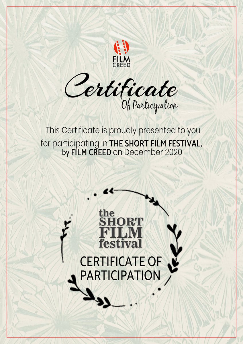 PISTUDIOS1's tweet photo. Father is a warrior
Film of ours participated in 'The short film festival' organised by Film creed.
Some how we couldn't made it to final.
This is our participation certificate.
.
PI STUDIO PRODUCTION
.
.
#film #shortfilms #festival #filmfestival https://t.co/u8eMJo0IHr