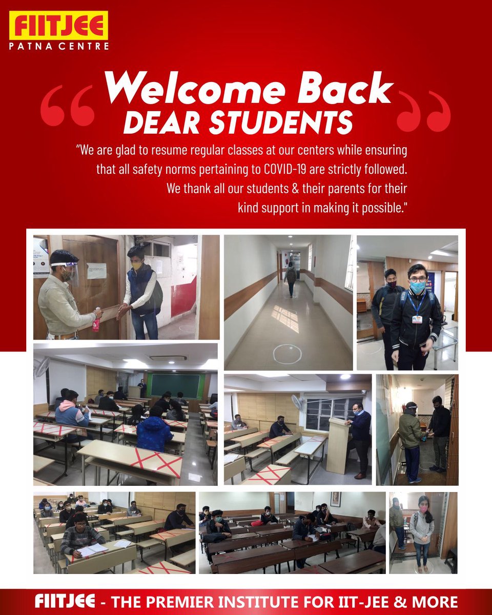 FIITJEE_Patna's tweet image. We are glad to resume regular classes at our centers while ensuring that all safety norms pertaining to COVID-19 are strictly followed! We thank all our students & their parents for their support in making it possible🙏🏻
#FIITJEEPatna #WelcomeBack #RegularClasses #IITJEE