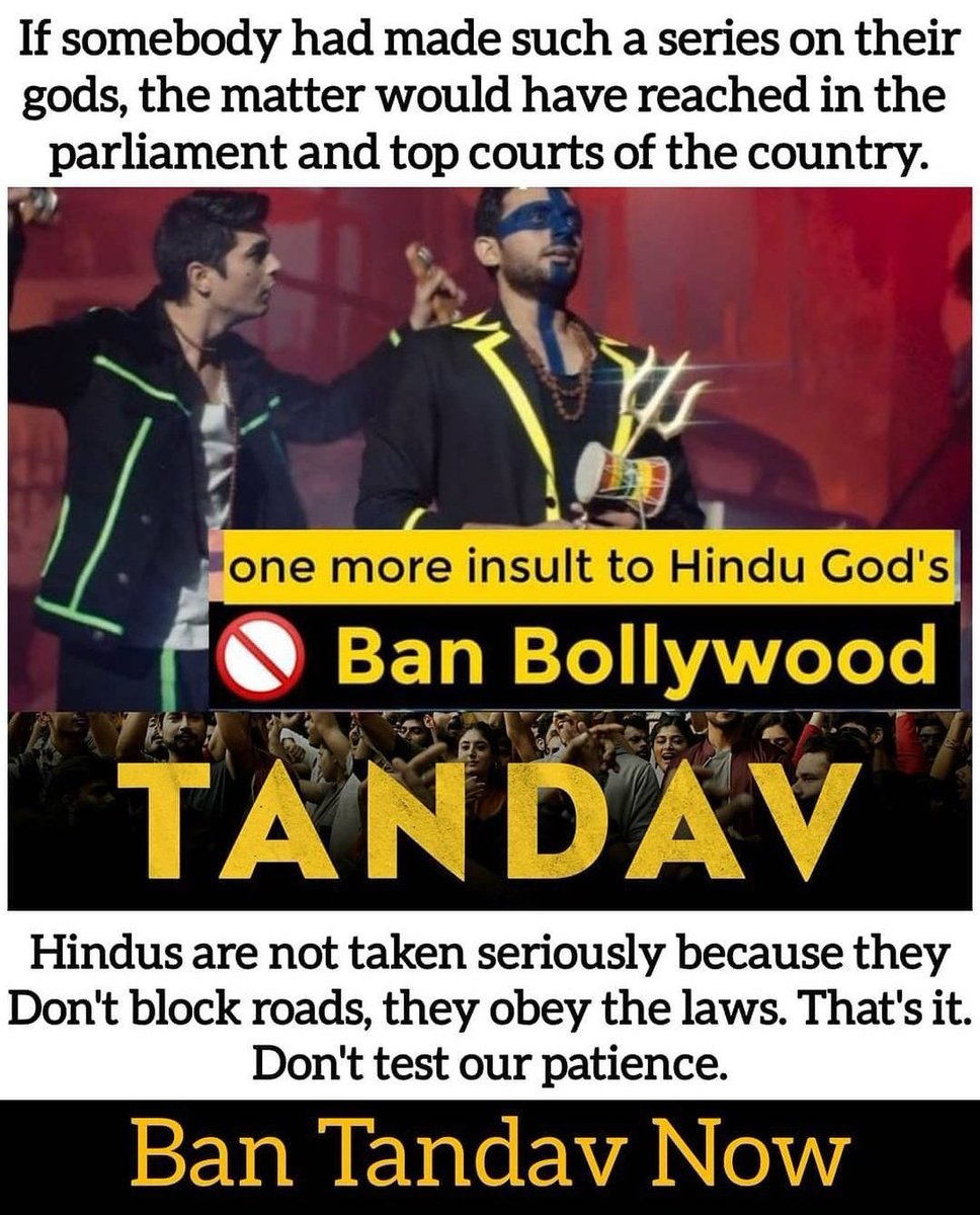 panchalmayank17's tweet photo. #BanTandavNow 
They are cross their limites now
It's time to take strict action against such type of person who insult the our God's and our religion. 
#TandavOnPrime
#tandavban
#AmazonPrime 
@CBFC_India https://t.co/Qp0OK5xYGX