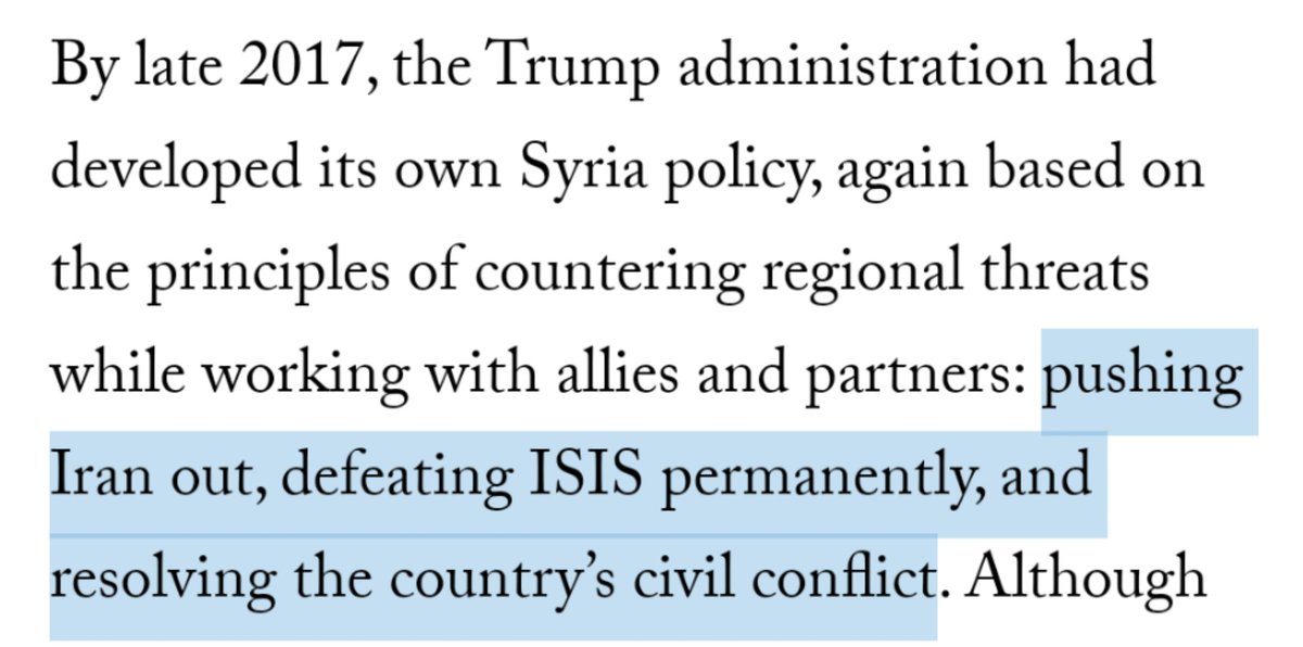 Next, Jeffrey identifies these three ends as the goals of American policy in Syria. He then recounts a series of actions which were wholly insufficient to accomplish objectives 1 and 3. Indeed, by his own admission, America accomplished neither of them.