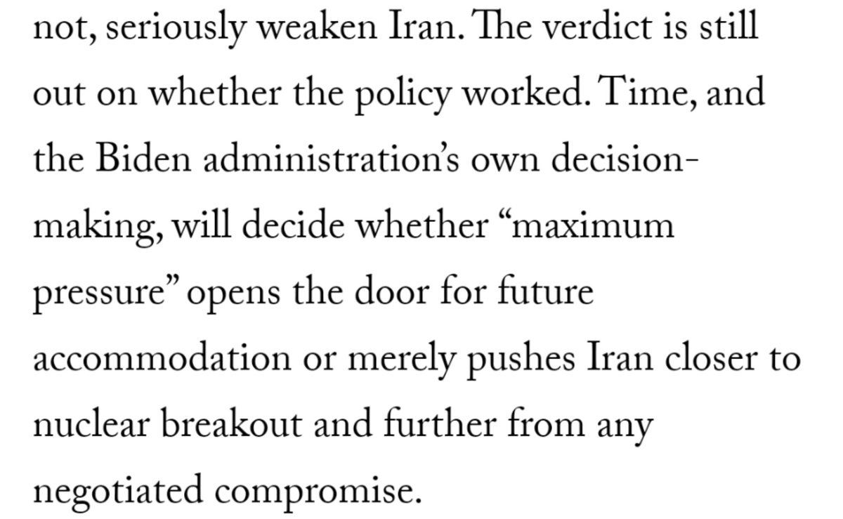 Then there's this remarkably nonchalant assessment of Trump's Iran policy. "Time will tell whether maximum pressure gives us a unicorn or an intransigent and perhaps nuclear-armed Iran" does not seem like a very encouraging verdict?