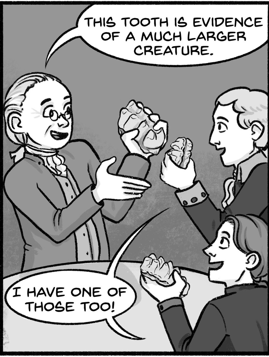 VCLatVCU's tweet image. In honor of Ben Franklin’s birthday, here is another panel from the Founding Monsters comic being written and drawn by Maggie Colangelo. A mastodon tooth that belonged to Franklin is exhibited at Franklin Court in Philly #benfranklin #vcuarts #virtualcurationlab @INDEPENDENCENHP