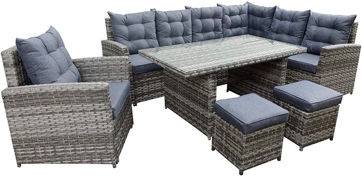 gardengarden's tweet photo. Miami Grey Rattan 8 Seat Casual #Garden #Furniture Dining Corner Sofa Set - Seats up to 8 people Luxury grey mixed rattan weave High quality UV light resistant and weatherproof rattan Cushion covers and fillings UK fire resistant - https://t.co/16XaC7nppt https://t.co/zPkDCOEOZv