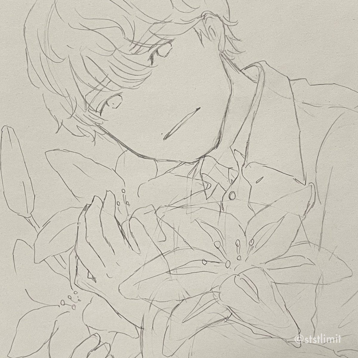 りこ Sur Twitter 今日はもう清書しないけどこういうの描きたいなあっていうsixtones松村北斗faイラストの下書きという名の妄想 新曲の僕僕のジャケ写キラキラで可愛くて そのまま花束に埋もれさせたくなったのてまそんな感じに 今週仕事忙しいmaxだからいつ完成