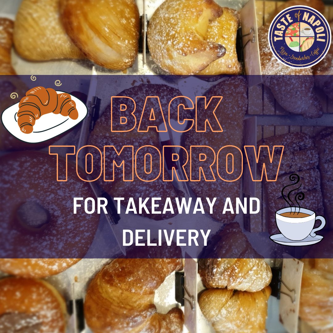 Happy Sunday!

We will be re-opening tomorrow for takeaway and delivery.

See you all then ☕️ 🥐