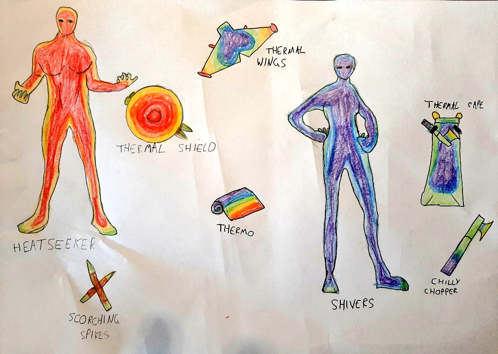 frillybots's tweet image. My son, who is 11, has just drawn his first #Fortniteconcept. Meet Heatseeker and Shivers. I love all the coordinating bling! #FortniteArt