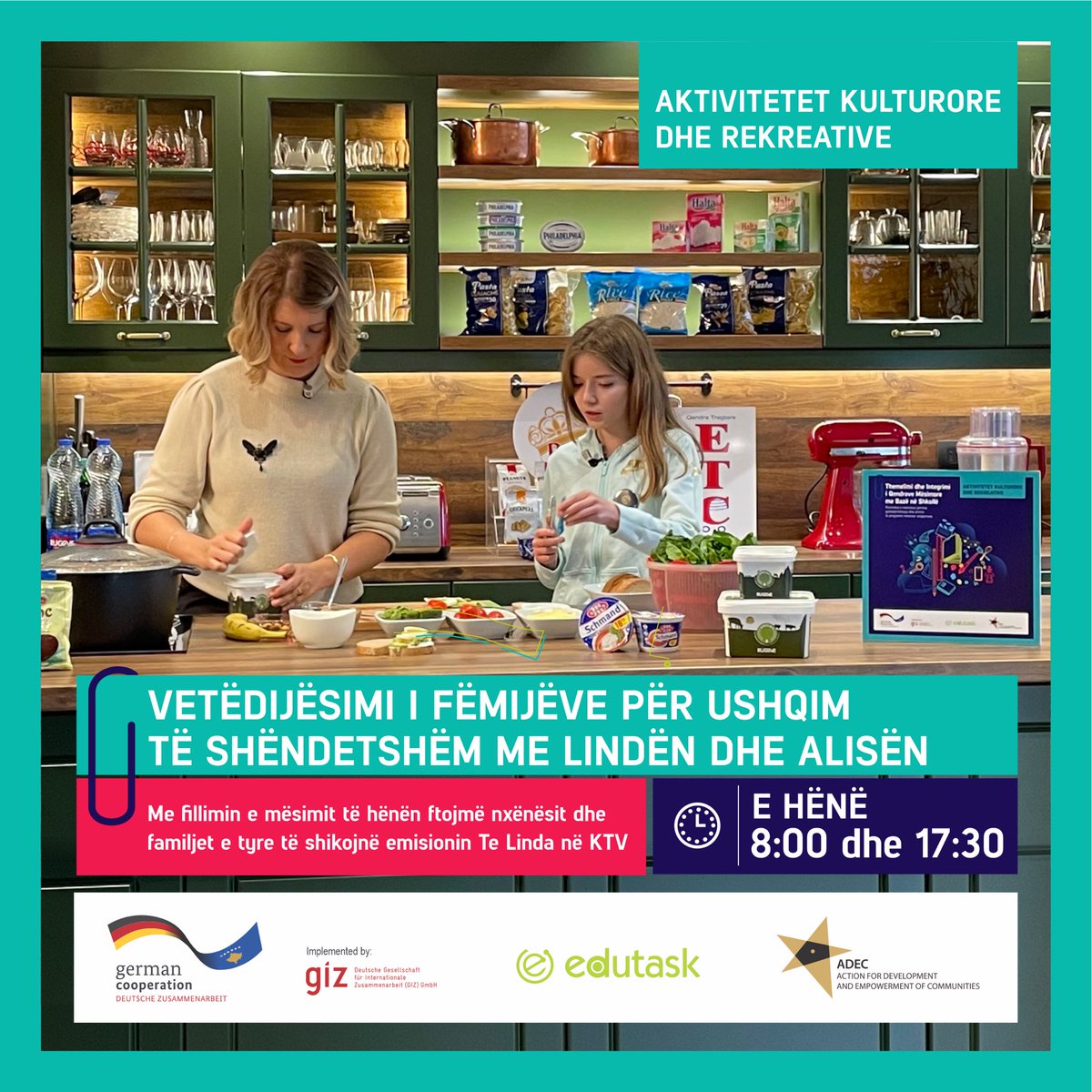EduTask's tweet photo. The third extracurricular activity within the project "Establishment and Integration of Integrated Learning Centers Program" aims to promote healthy food prepared at home.

With school starting on Monday, we invite students and their families to watch the show Te Linda on KTV. https://t.co/p7cuuhm5VI