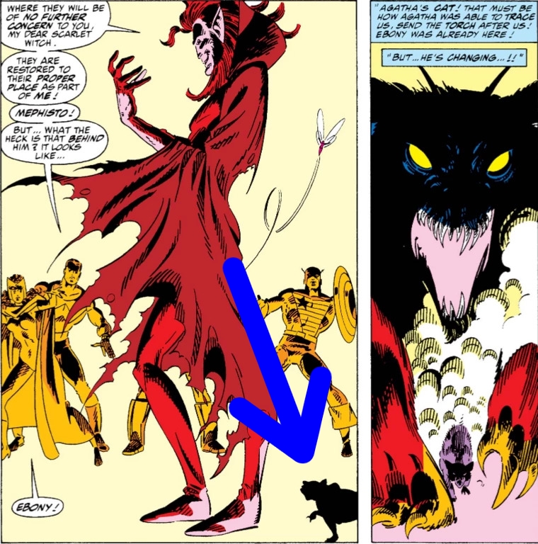 Plusieurs indices laissent penser qu’Agnes n’est autre qu’Agatha. Visuellement, son médaillon, mais aussi cet échange sur le Diable, puisqu’elle a déjà combattu Méphisto avec son chat Ebony. qu'on voit dans le segment animé, dans une pub “Auntie A’s” (comme Agatha.)