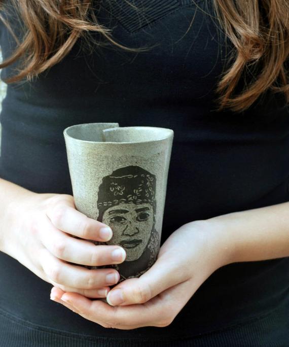 Ceramic Coffee Mug, Ceramic Mug, Unique Coffee etsy.me/3fzjXtj #drinkware #mugs #handmadepottery #portraitsfaces #rusticmug