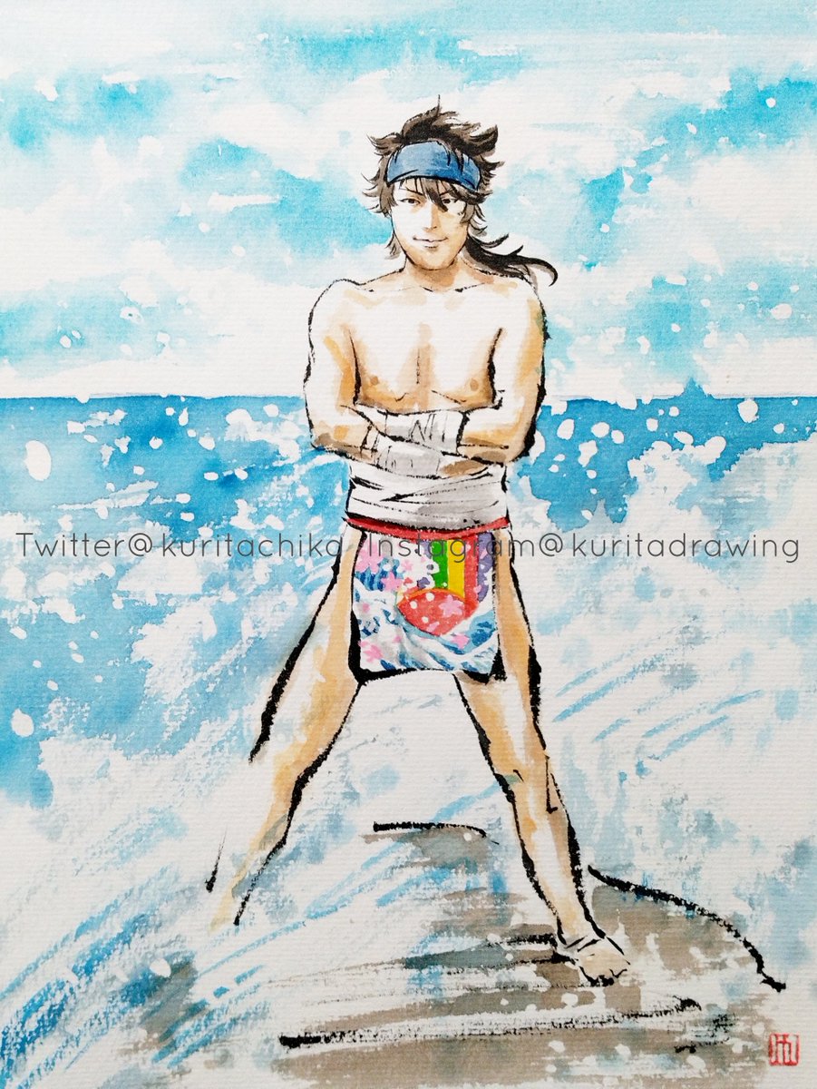 刀剣乱舞花丸/陸奥守吉行 紙に墨、水彩 モデル： @uoyakatasummerr 絵