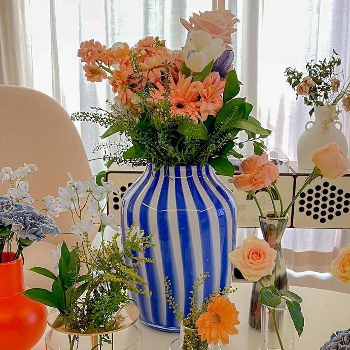 Hay Juice Striped Vase - Blue