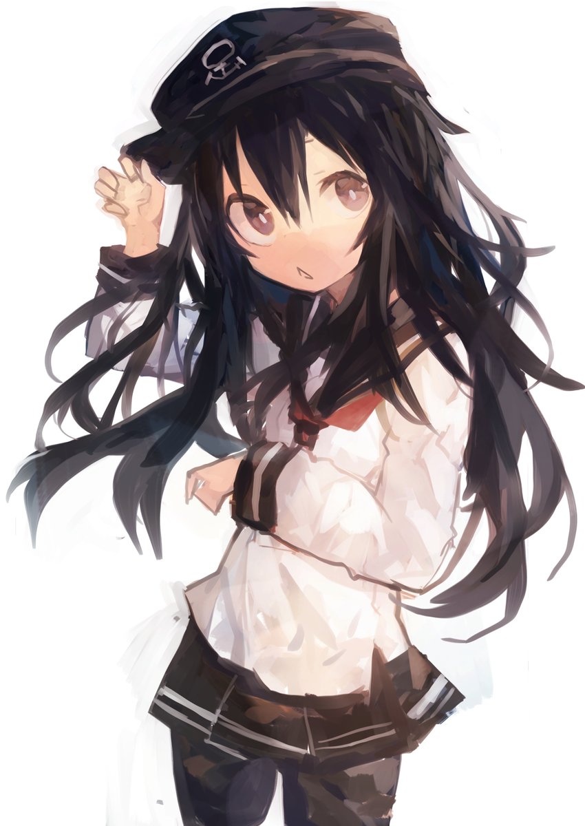 akatsuki (kancolle) 1girl solo long hair hat school uniform pantyhose serafuku  illustration images