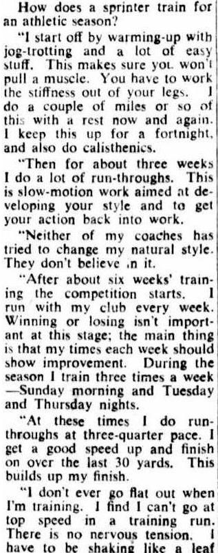 patbirgan's tweet photo. In 1954, 2 months after running 9.3y/10.2 Hector Hogan (OG56 Bronze) gave an account of his training regime. It makes for interesting reading. The Qlder ran the equivalent of 10.44 on grass and make me wonder what he would have done on a synthetic track. #pastblast #100yards https://t.co/931VpKSWr7