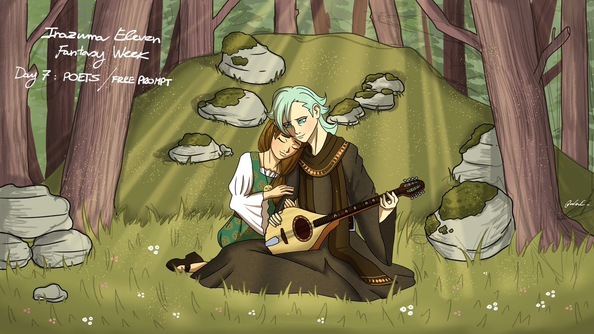 #ina11fantasyweek DAY 7: POETS/ FREE PROMPT
Medieval bards and poets with a dash of sun/moon motifs sprinkled in!

I think this could've turned out better tbh but I'm still happy with the final result 🌞🌛